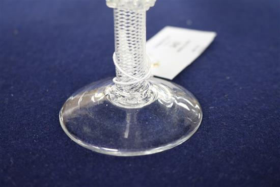 A wine glass, c.1750, with collared airtwist stem, 6.25in.